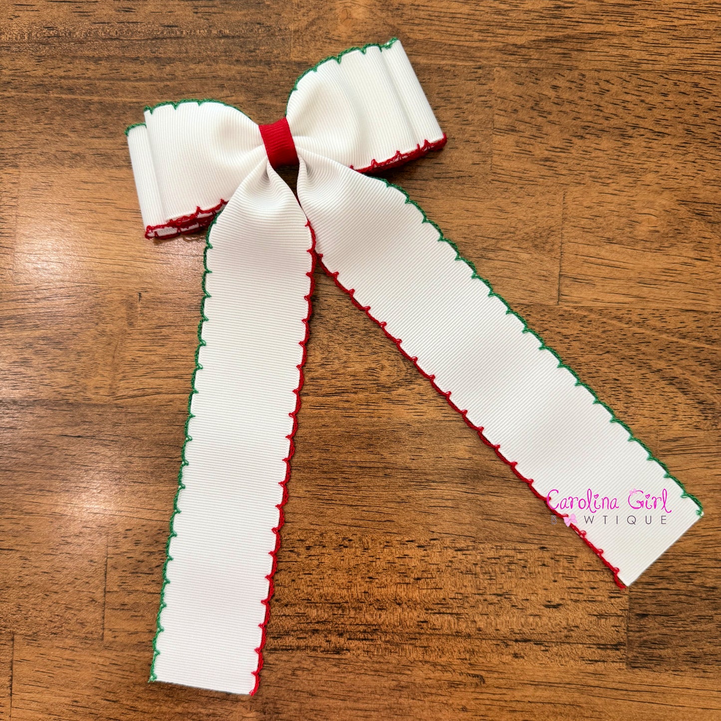 White w/Red & Green Moonstitch